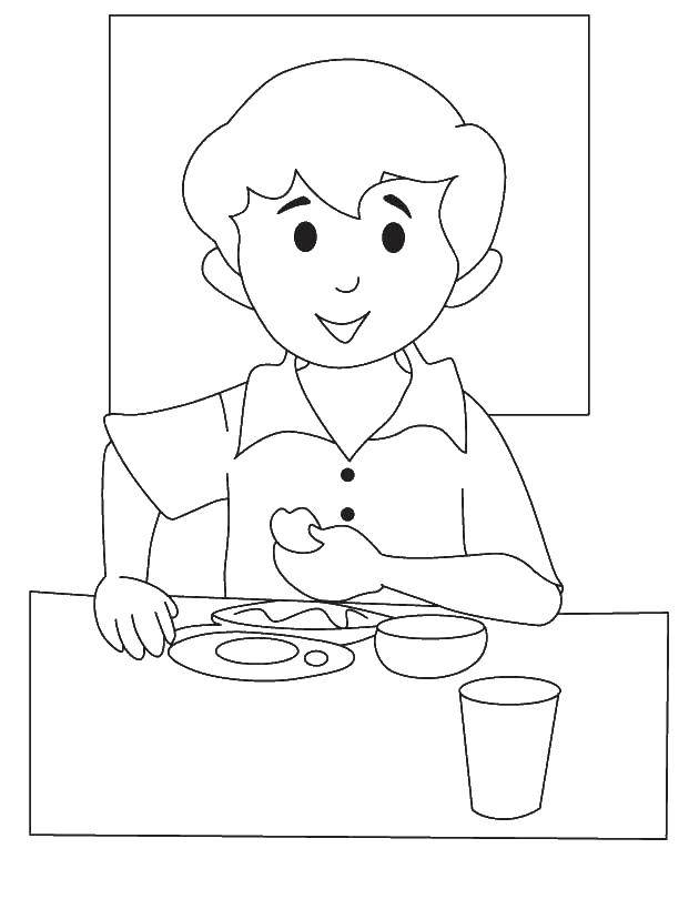Coloring Boy eating. Category The food. Tags:  food, boy.