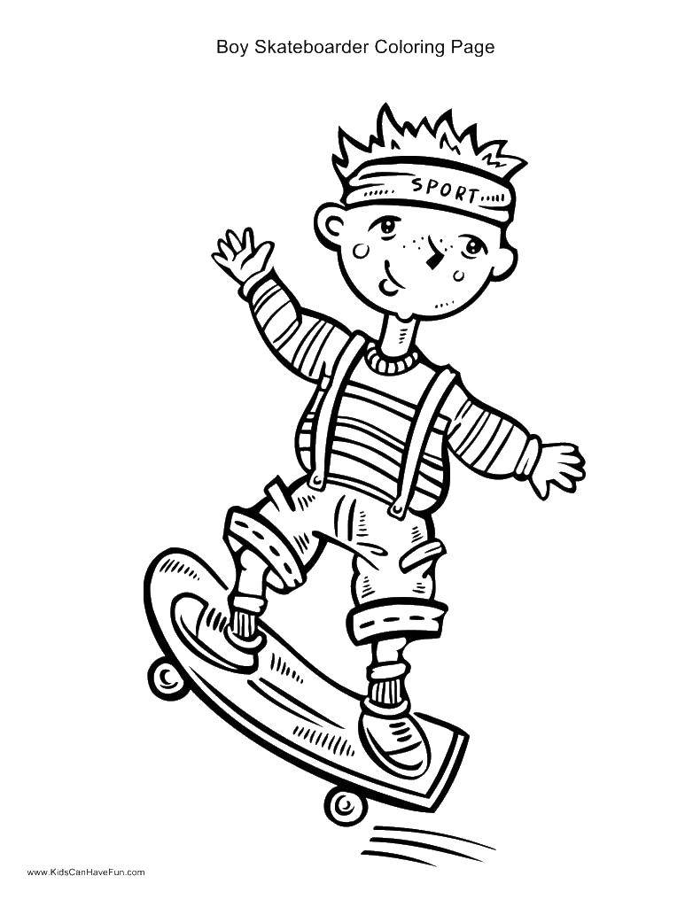 Название: Раскраска Мальчик катается на скейтборде. Категория: Для подростков. Теги: подростки, мальчик, скейтборд, дети.