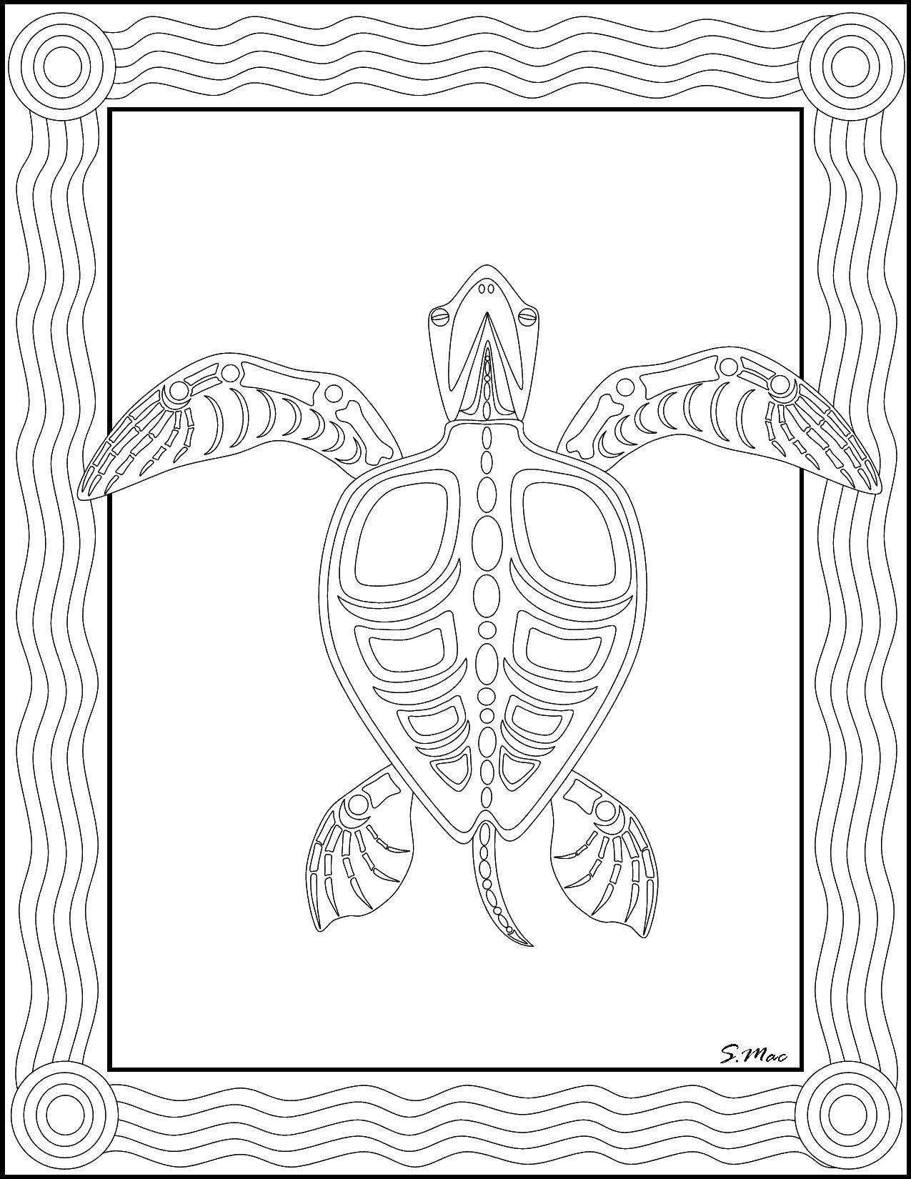 Название: Раскраска Морская черепаха в узорах. Категория: морская черепаха. Теги: черепаха, море, узоры.