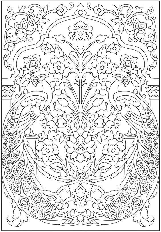 Coloring Peacocks. Category coloring antistress. Tags:  Peacock.