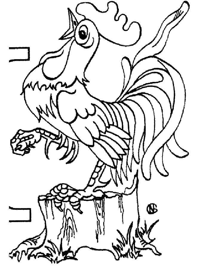 Coloring Rooster on a tree stump. Category birds. Tags:  birds, cock.