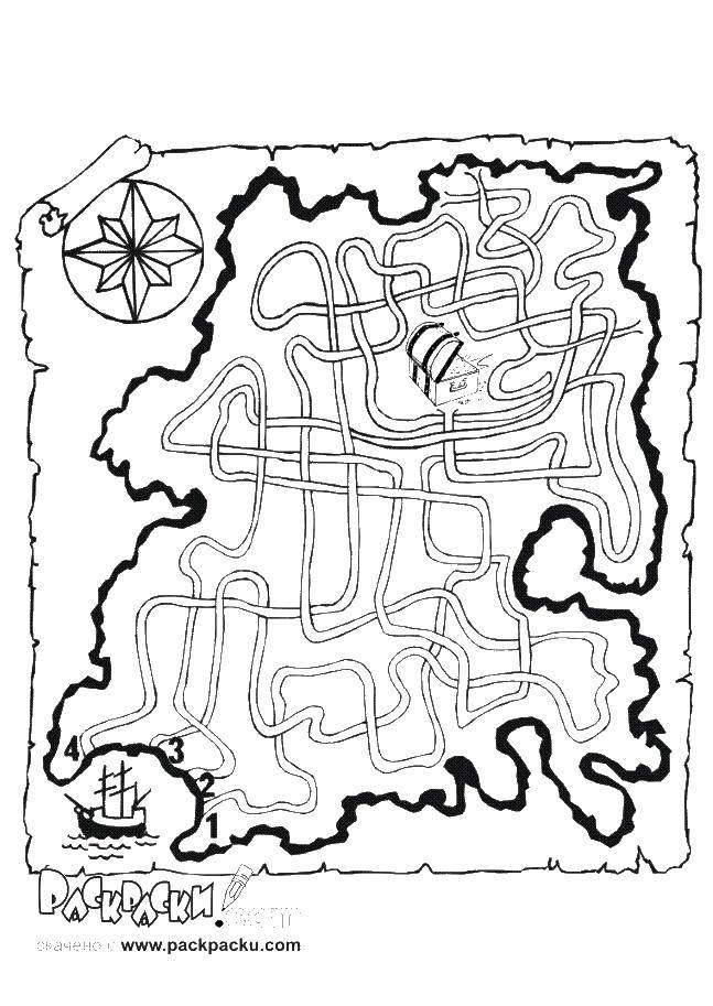 Coloring Pirate map. Category the labyrinth. Tags:  mazes, maps.