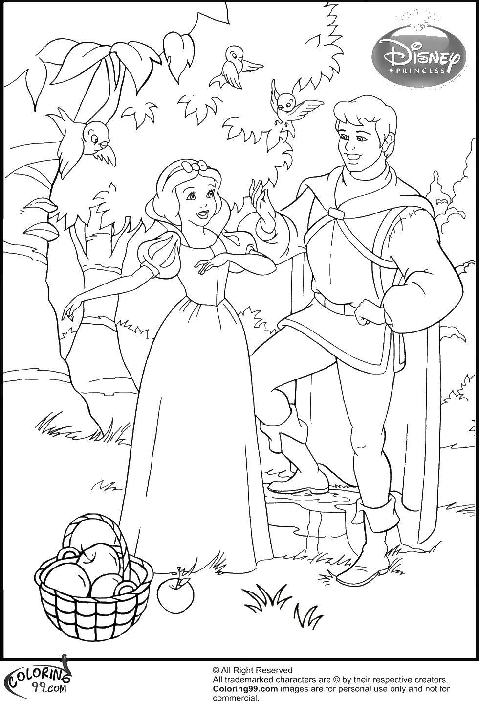 Coloring The Prince and snow white. Category snow white. Tags:  princesses, cartoons, fairy tales, Snow white, the Prince.