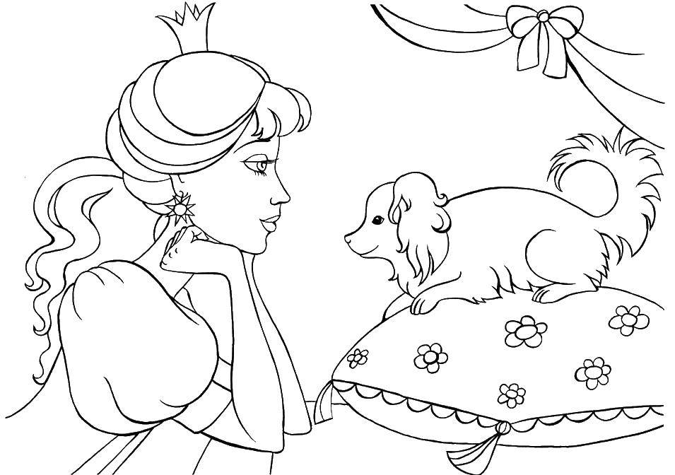 Название: Раскраска Принцесса с собачкой. Категория: Принцессы. Теги: принцессы, собачка.