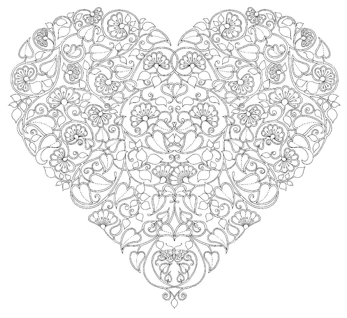 Coloring Heart and flowers. Category coloring antistress. Tags:  Heart.