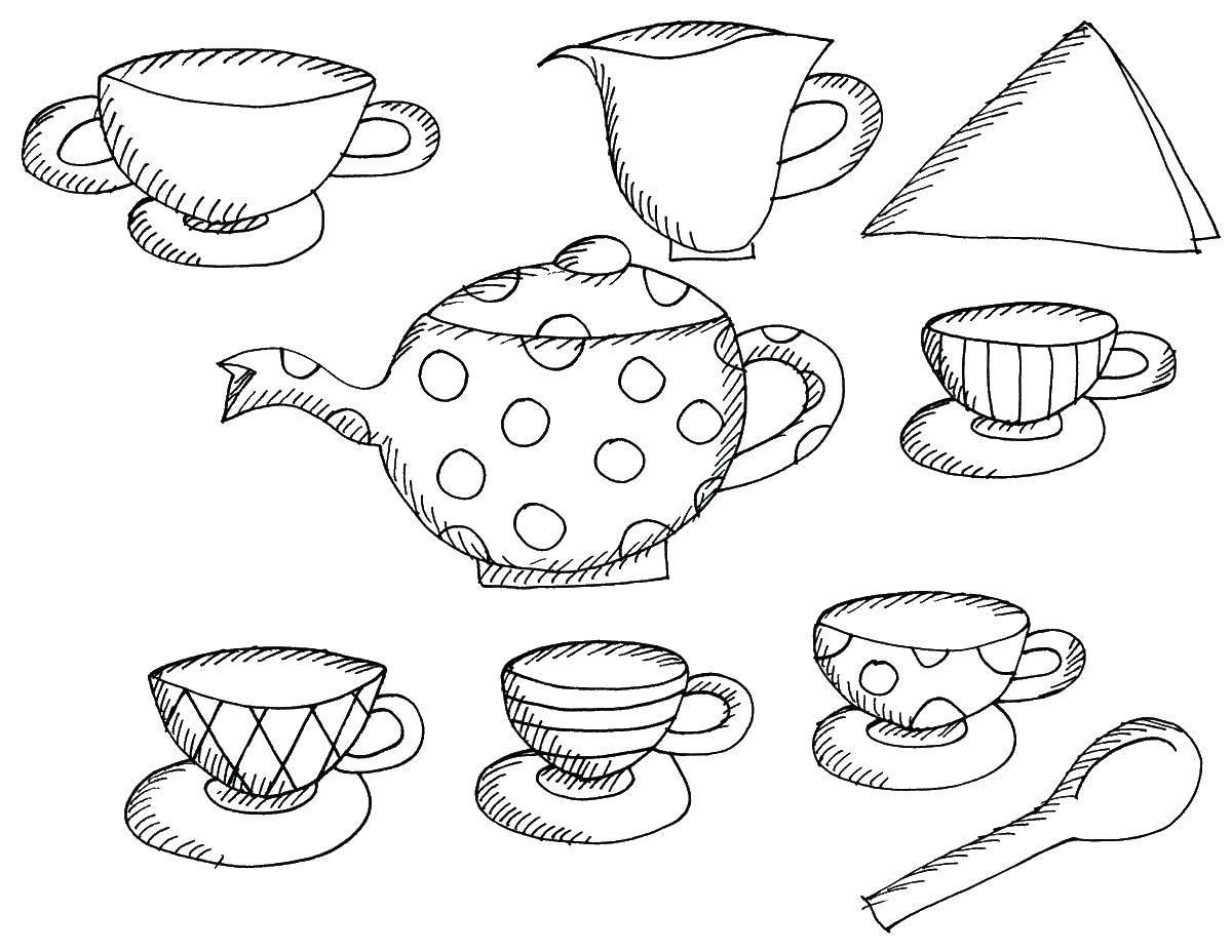 Coloring Service. Category dishes. Tags:  dishes, tea service.