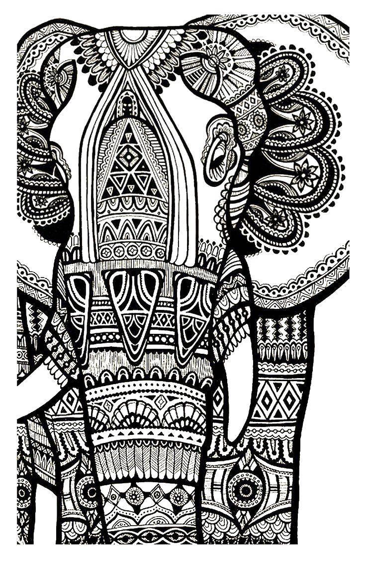 Coloring Elephant. Category coloring antistress. Tags:  Elephant.