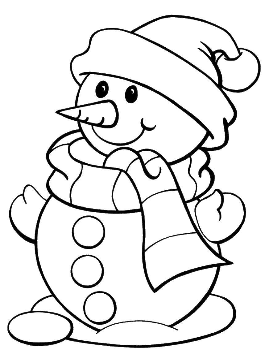 Название: Раскраска Снеговичок в шапке и шарфе. Категория: снеговик. Теги: снеговик, шарф, шапка.