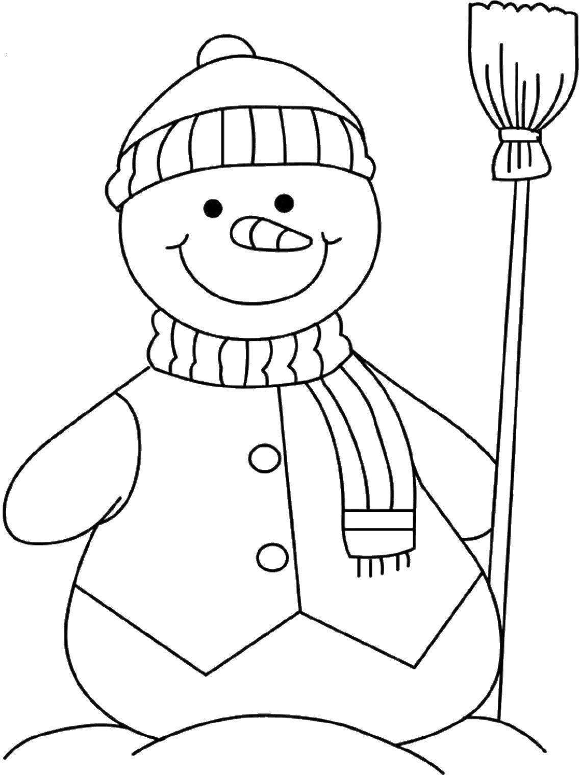 Название: Раскраска Снеговик с метлой. Категория: снеговик. Теги: снеговики, зима, снег.