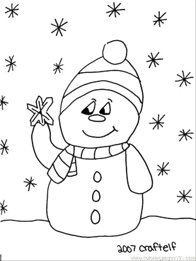 Название: Раскраска Снеговик. Категория: снеговик. Теги: снеговик, снежинки.