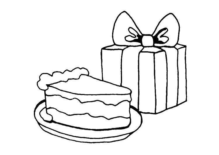 Название: Раскраска Тортик и подарок. Категория: подарки. Теги: подарки, торт.