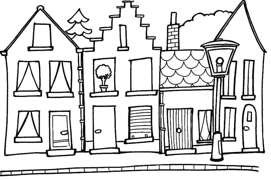 Coloring Street with houses. Category home. Tags:  street, house, city.