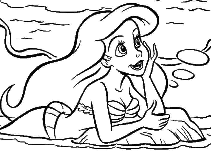 Coloring Ariel on the shore. Category the little mermaid Ariel. Tags:  Ariel, the little mermaid, Disney.