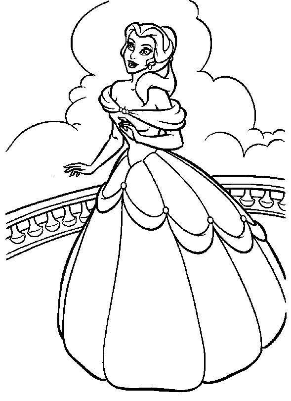 Название: Раскраска Бель на балконе. Категория: Принцессы. Теги: принцессы, мультфильмы, сказки, Бель, балкон.