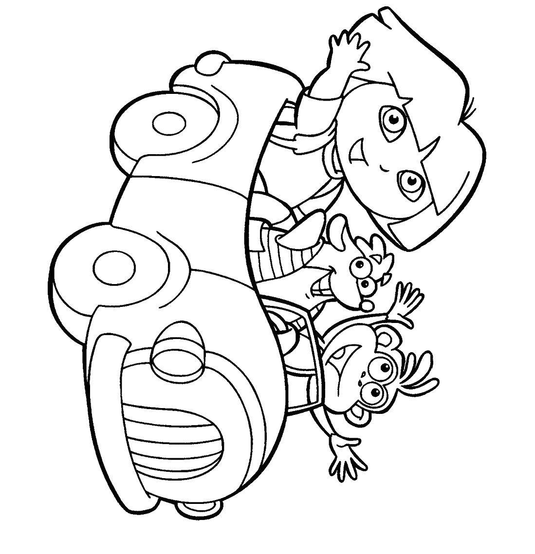 Coloring Dasha and slipper on the machine. Category Dasha traveler. Tags:  Cartoon character.