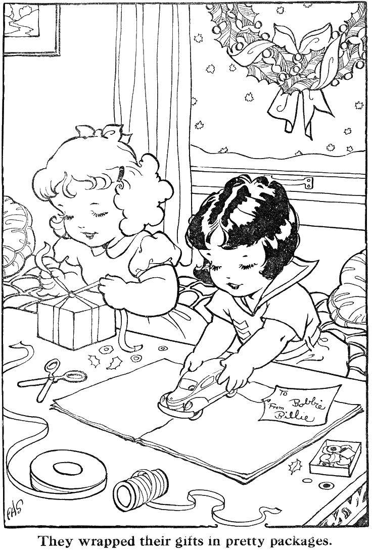 Coloring Children pack the gifts. Category children. Tags:  children, girls, gifts.