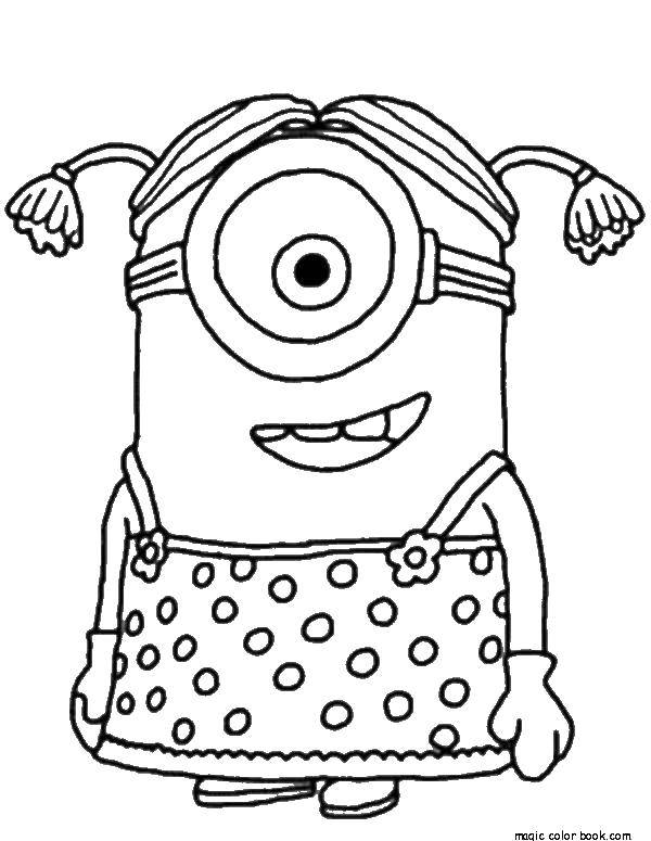 Coloring Girl minion. Category the minions. Tags:  minion, dress, ponytails.