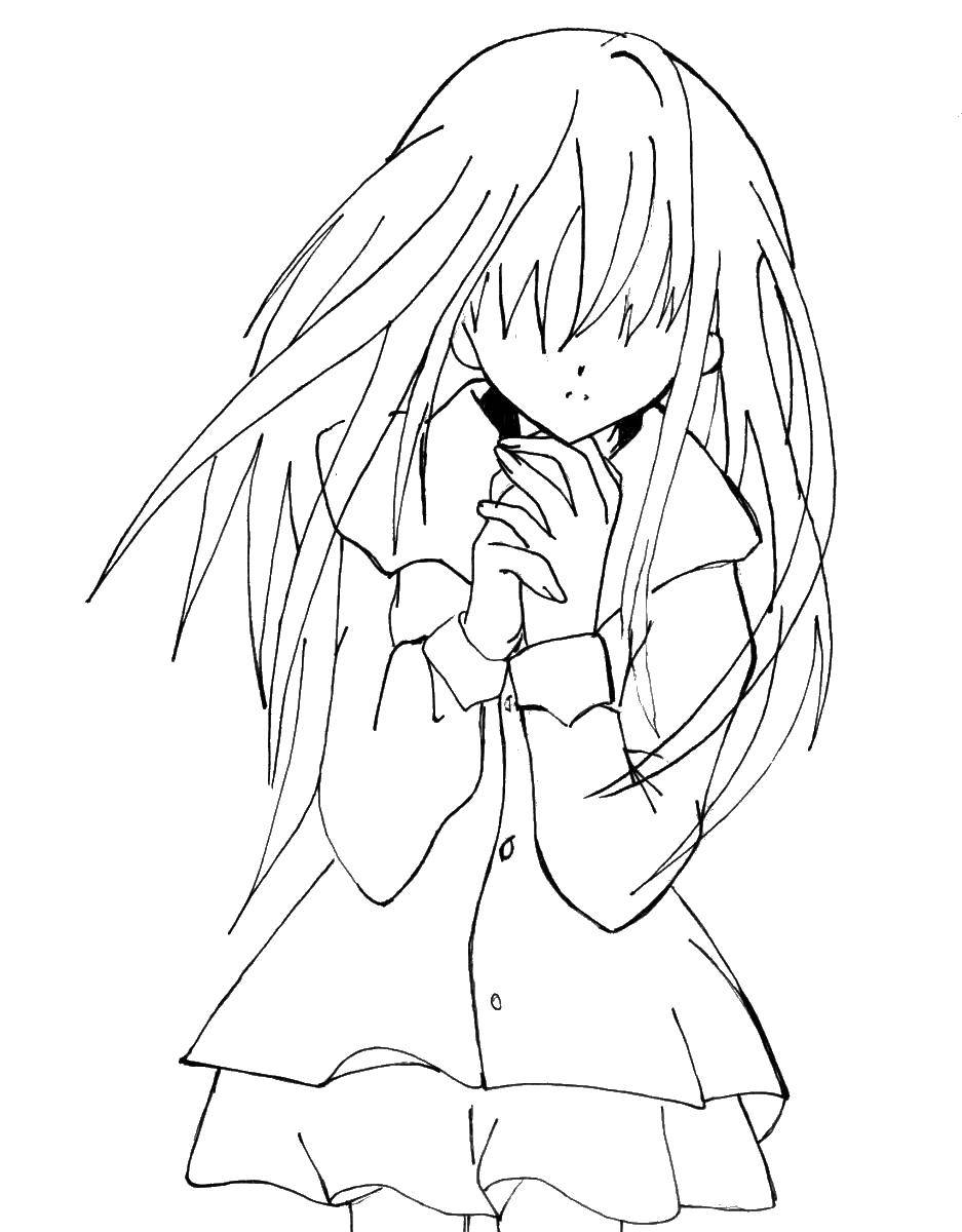 Online coloring pages anime, Coloring page Girl with long hair anime.