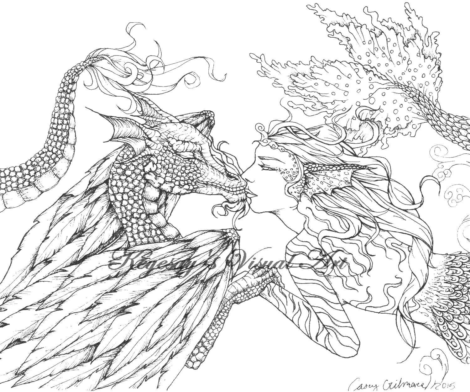 Coloring Girl and the dragon. Category Fantasy. Tags:  fantasy, girl, dragon.
