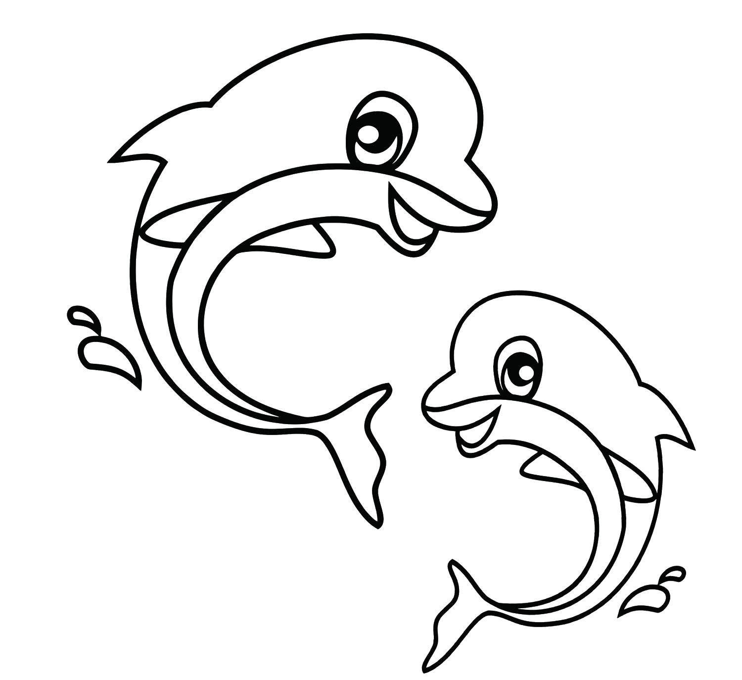 Название: Раскраска Два веселых дельфина. Категория: малышам. Теги: Подводный мир, дельфин.