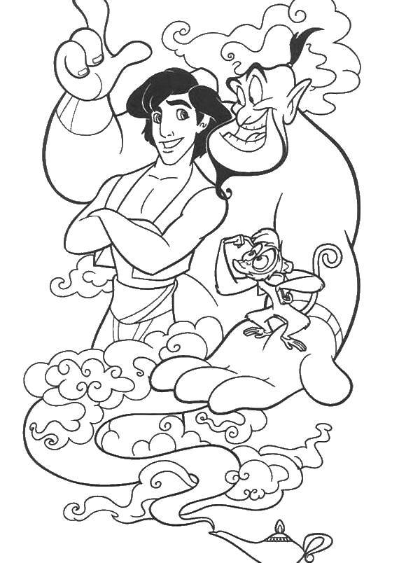 Coloring A Genie from a magic lamp. Category Disney coloring pages. Tags:  Disney, Aladdin, Abu, Genie.