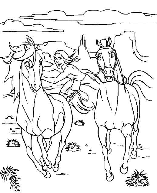 Название: Раскраска Индеец и лошади. Категория: лошади. Теги: лошади, индеец, кони.