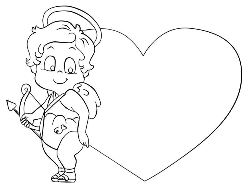 Название: Раскраска Купидон рядом с сердечком. Категория: день святого валентина. Теги: День Святого Валентина, любовь, купидон.