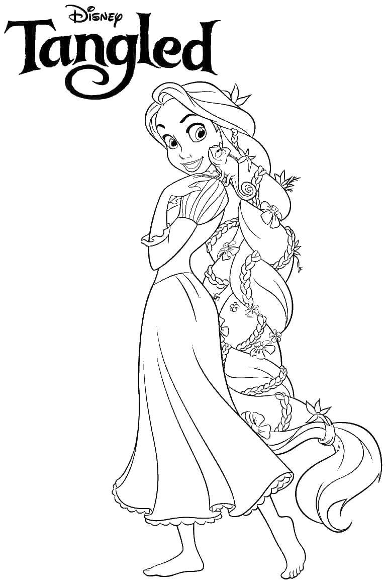 Coloring Rapunzel and chameleon. Category For girls. Tags:  tangled, chameleon, hair.