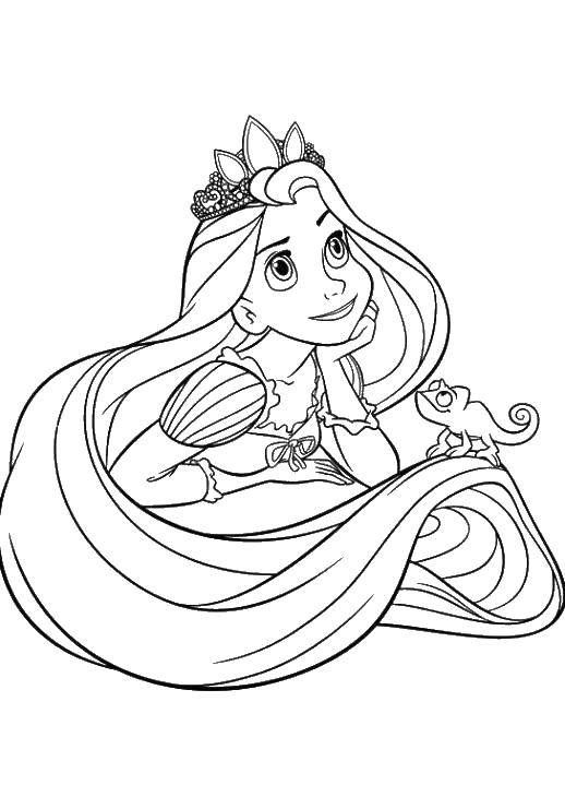Coloring Rapunzel. Category Disney coloring pages. Tags:  princesses, Rapunzel, chameleon.