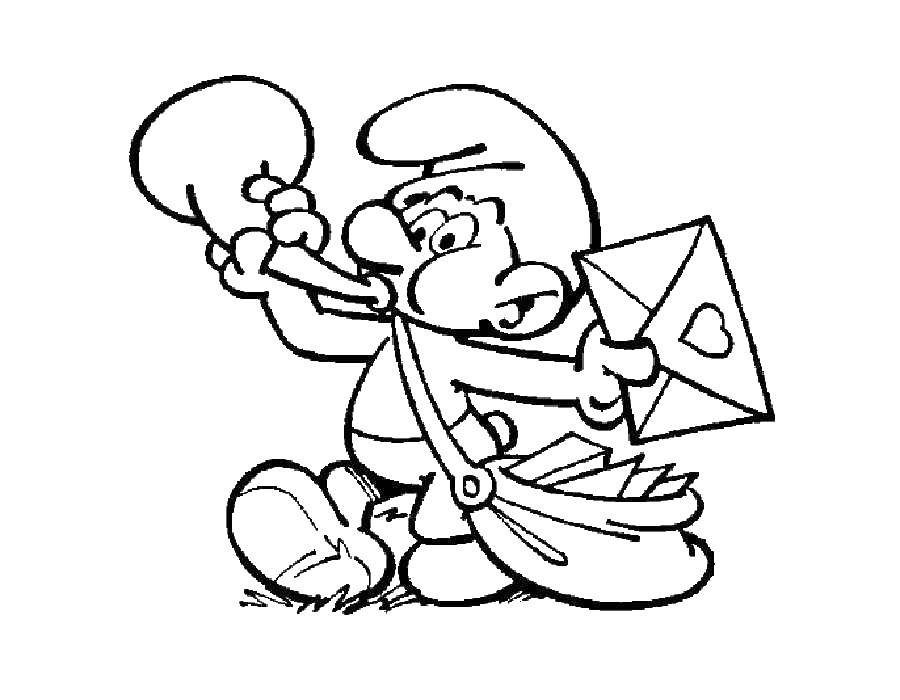 Coloring The smurf is holding a love letter. Category Valentines day. Tags:  Valentines day, love, the Smurfs.