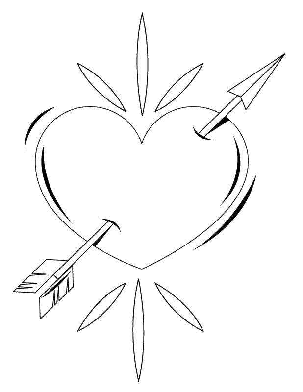 Coloring Arrow through the heart. Category Valentines day. Tags:  Heart, arrow, love.