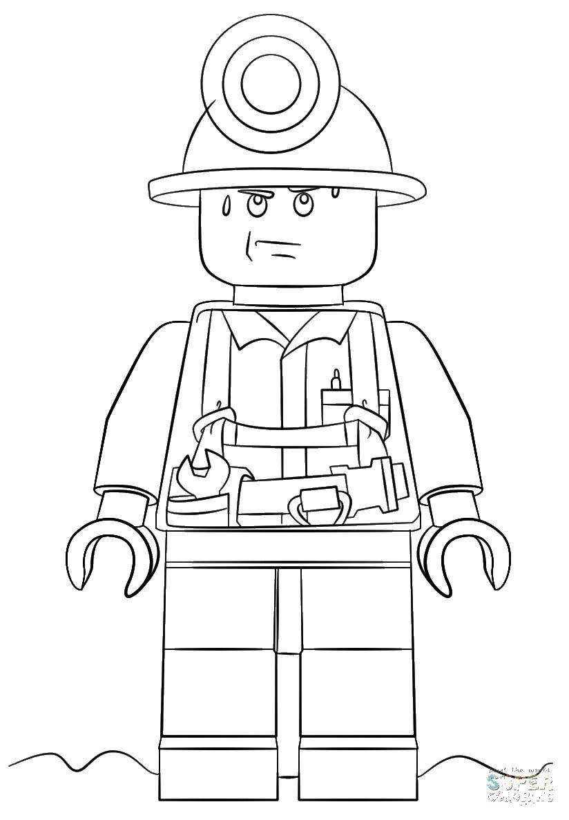 Название: Раскраска Строитель лего. Категория: Лего. Теги: лего, строители, конструктор.