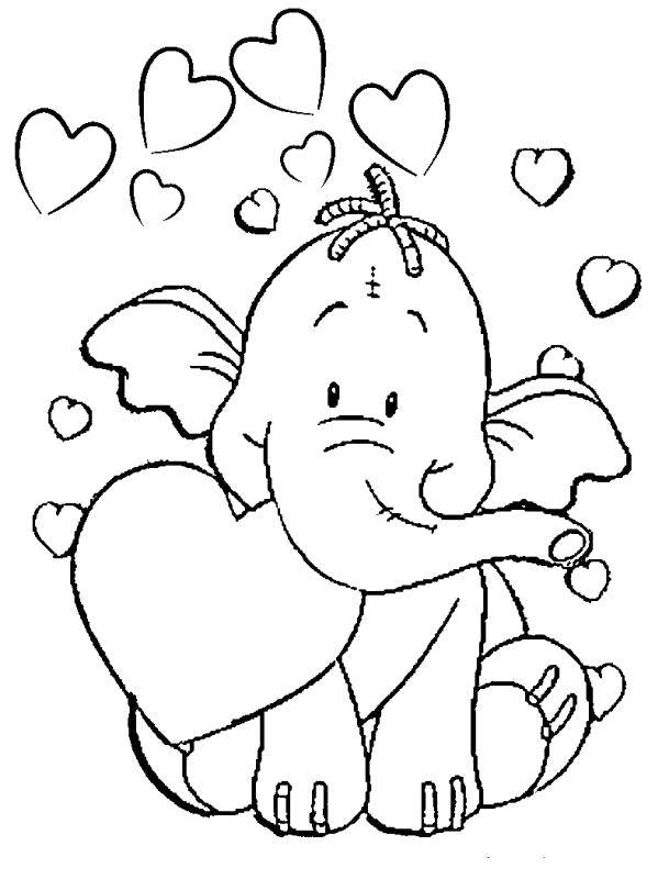 Название: Раскраска Влюбленный слоник. Категория: день святого валентина. Теги: Сердечко,  любовь, слоник.