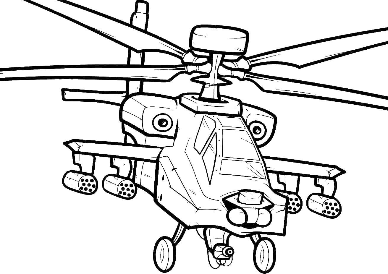 Название: Раскраска Военный вертолет.. Категория: самолеты. Теги: вертолёт, воздушный транспорт, небо, военное.