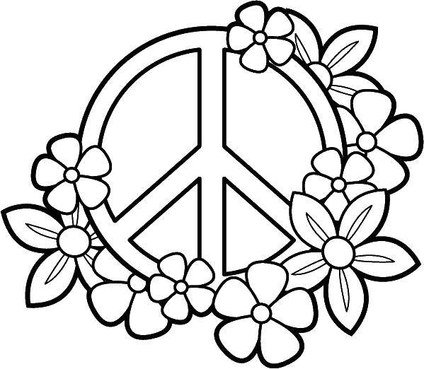 Название: Раскраска Знак мира и цветы. Категория: Цветы. Теги: цветы, мир, знак.