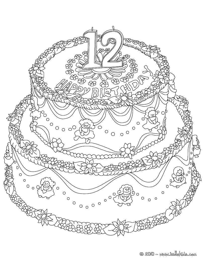 Coloring 12 years. Category cakes. Tags:  Cake, food, holiday.