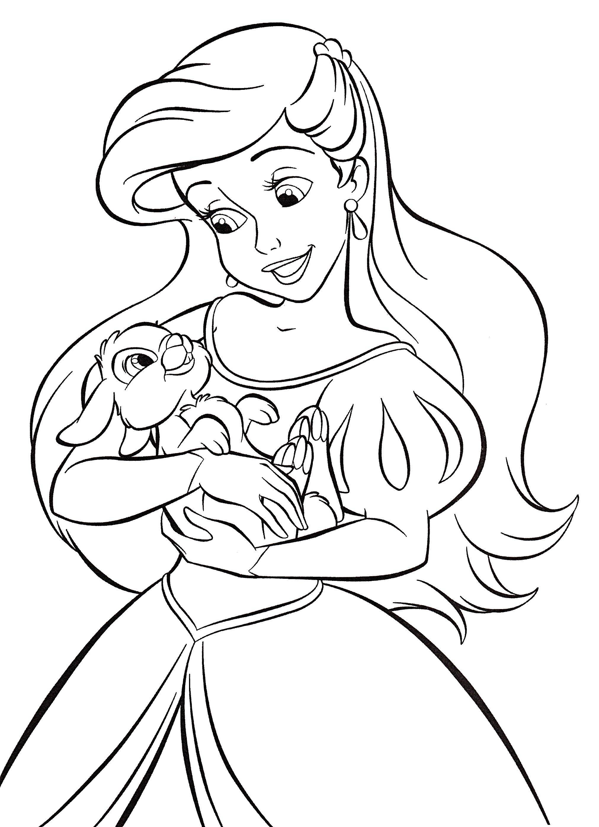 Coloring Ariel holds a Bunny. Category The little mermaid. Tags:  Disney, the little mermaid, Ariel.