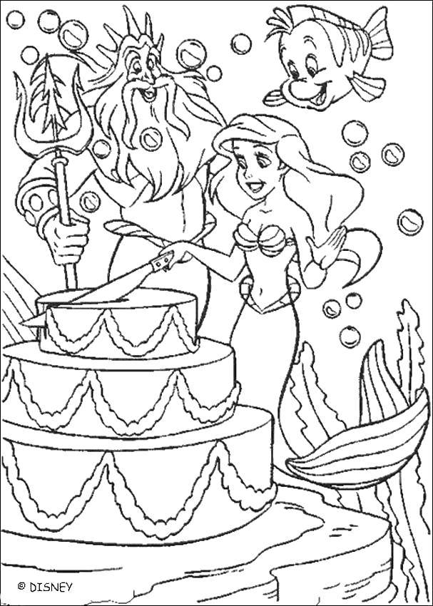 Coloring Ariel cut the cake. Category The little mermaid. Tags:  The little mermaid, Ariel, Disney, cake.