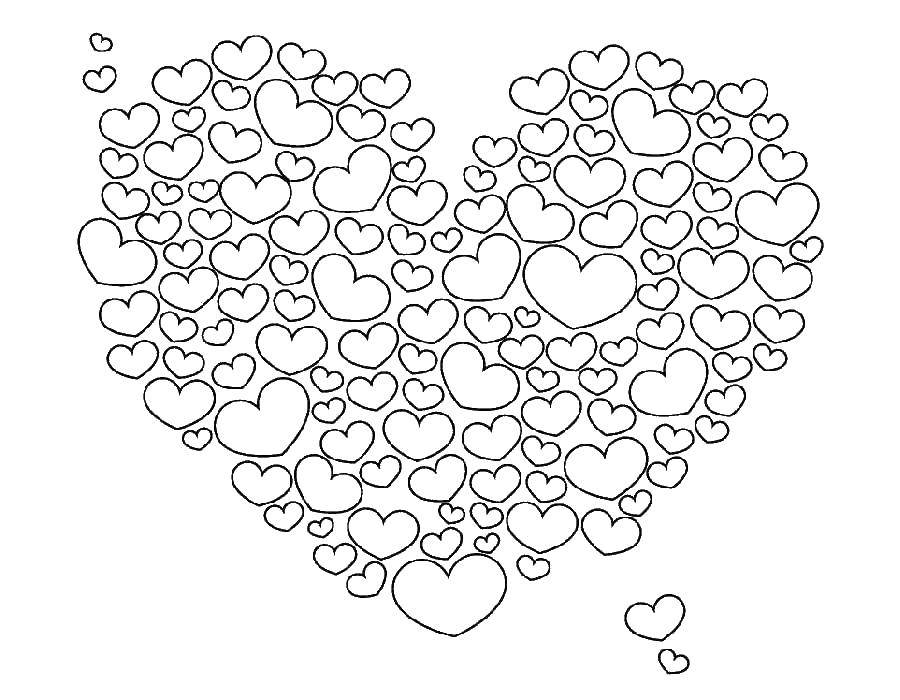 Coloring Big heart made of small hearts. Category Valentines day. Tags:  Valentines day, love, heart.