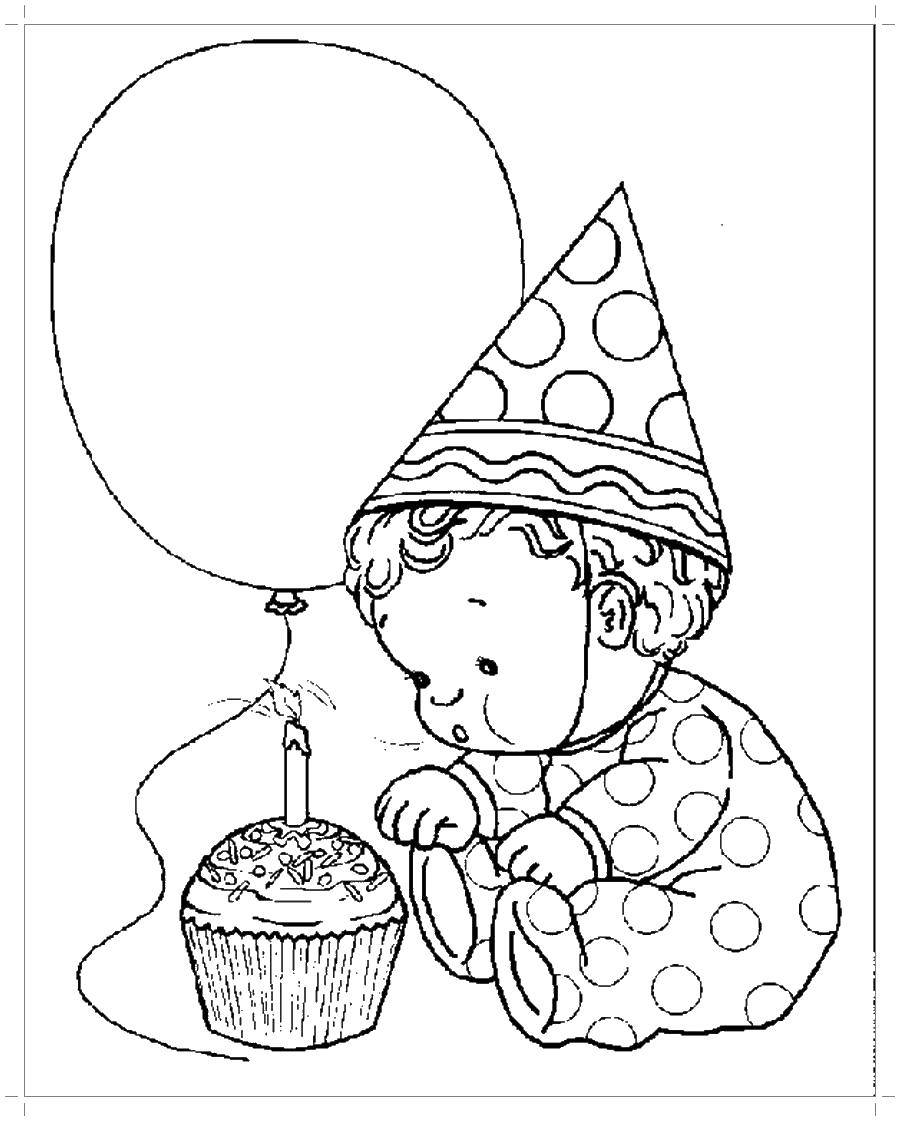 Название: Раскраска День рождения малыша. Категория: с днем рождения надпись. Теги: Праздник, день рождения.