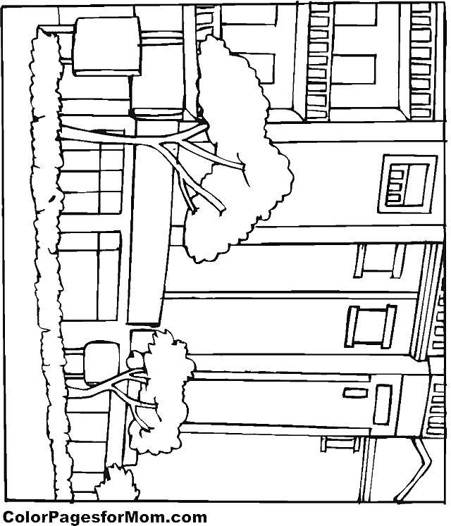 Название: Раскраска Деревья у дома. Категория: здания. Теги: Дом, здание.