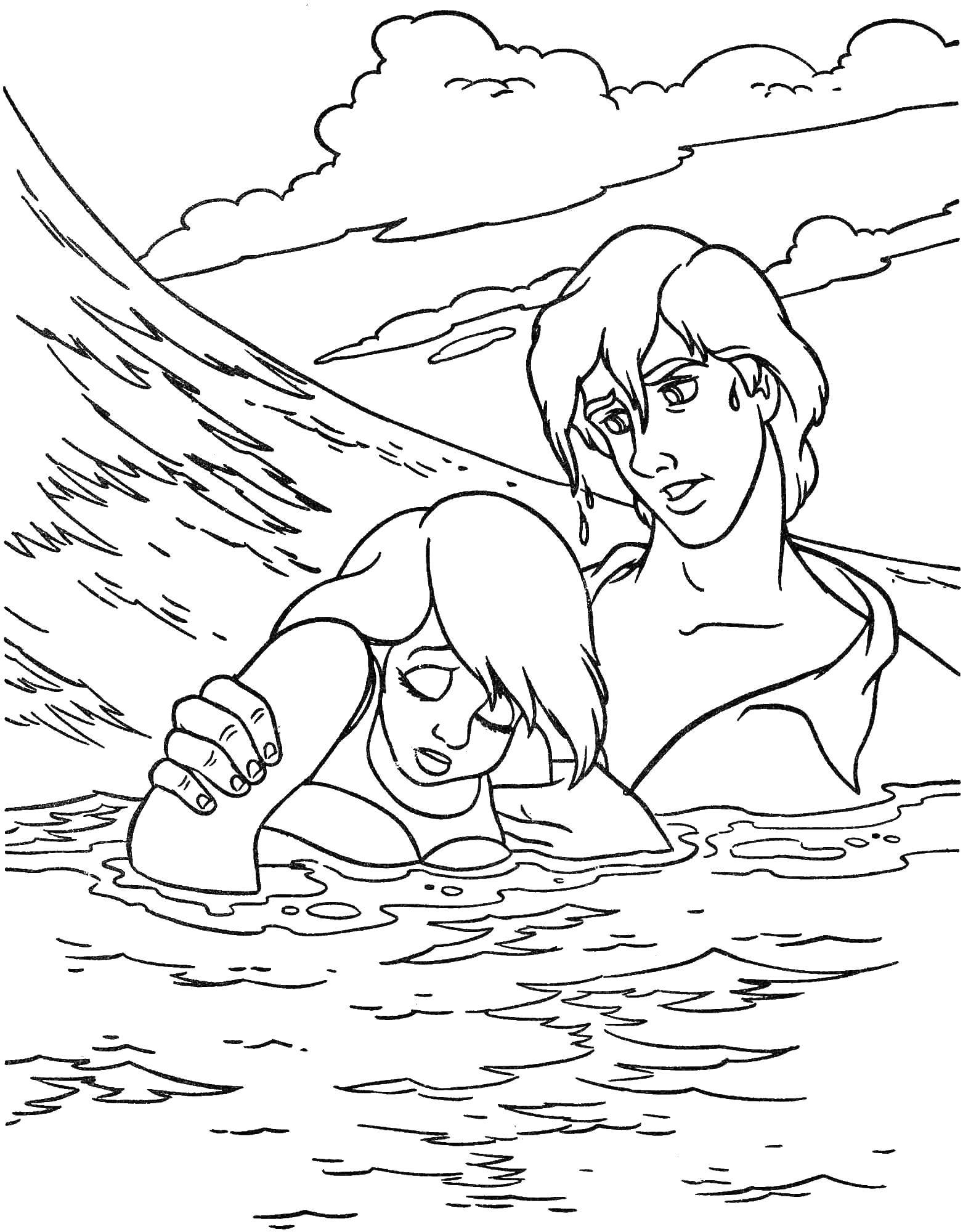 Coloring Eric saved Ariel. Category The little mermaid. Tags:  Disney, the little mermaid, Ariel.