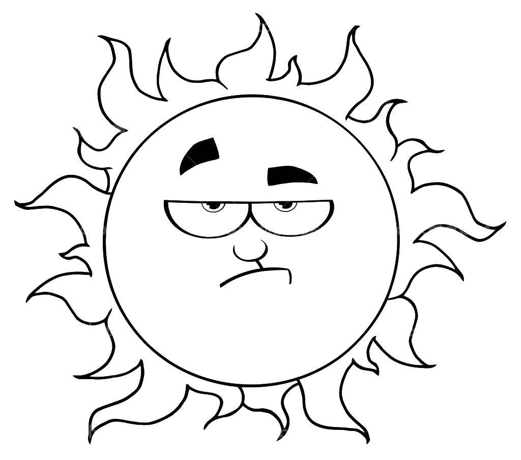 Название: Раскраска Грустное солнце. Категория: Контур солнца. Теги: солнце, эмоций.