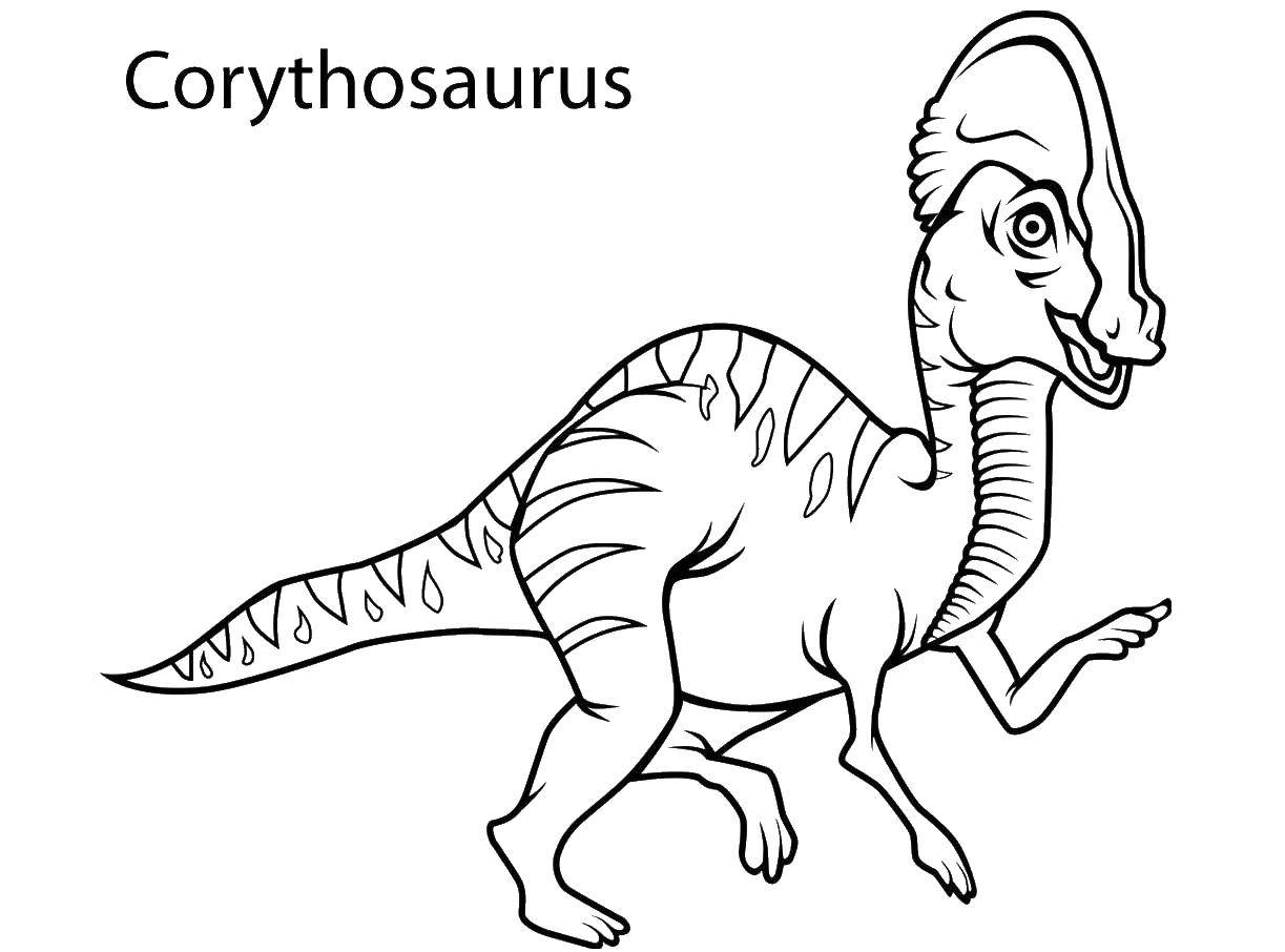 Название: Раскраска Коритозавр с гребешком. Категория: парк юрского периода. Теги: Динозавры.