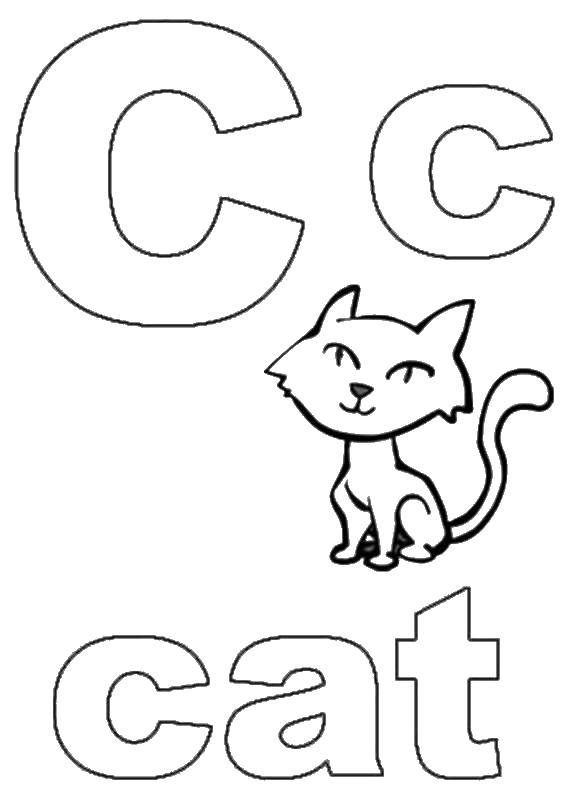 Название: Раскраска Кошка буква к. Категория: Английский алфавит. Теги: Алфавит, буквы, слова.