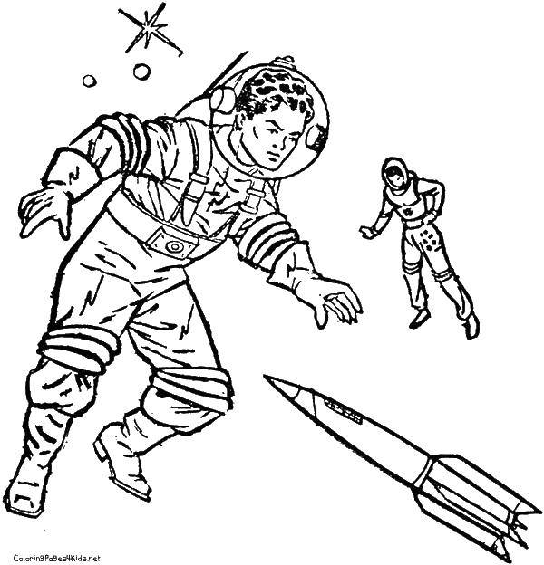 Coloring Astronauts and the rocket. Category rockets. Tags:  Space, astronaut, rocket.