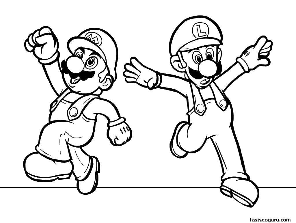 Название: Раскраска Марио и луиджи бегаеют. Категория: Персонаж из игры. Теги: Игры, Марио.