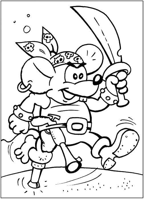 Coloring Mouse pirate. Category the pirates. Tags:  Pirate, saber.