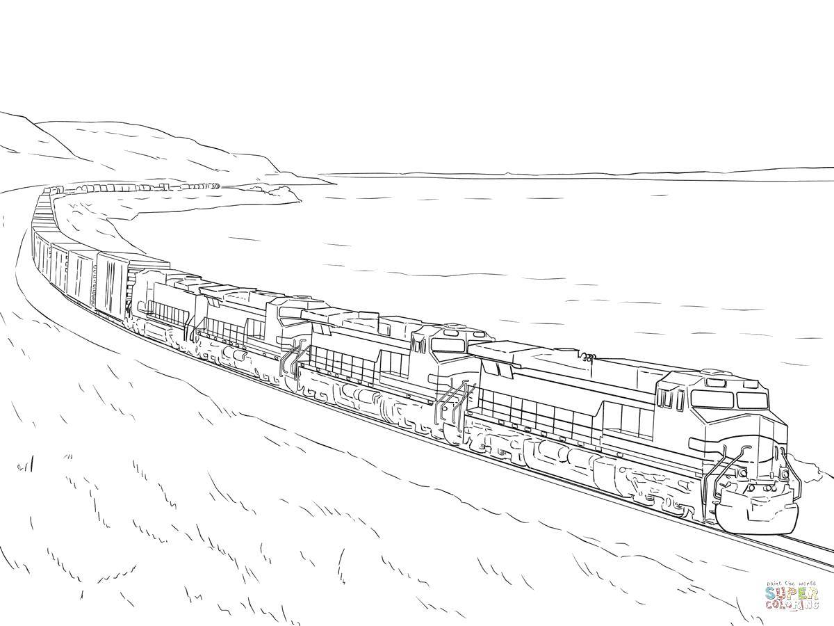 Название: Раскраска Очень длинный поезд. Категория: поезд. Теги: Поезд, рельсы.