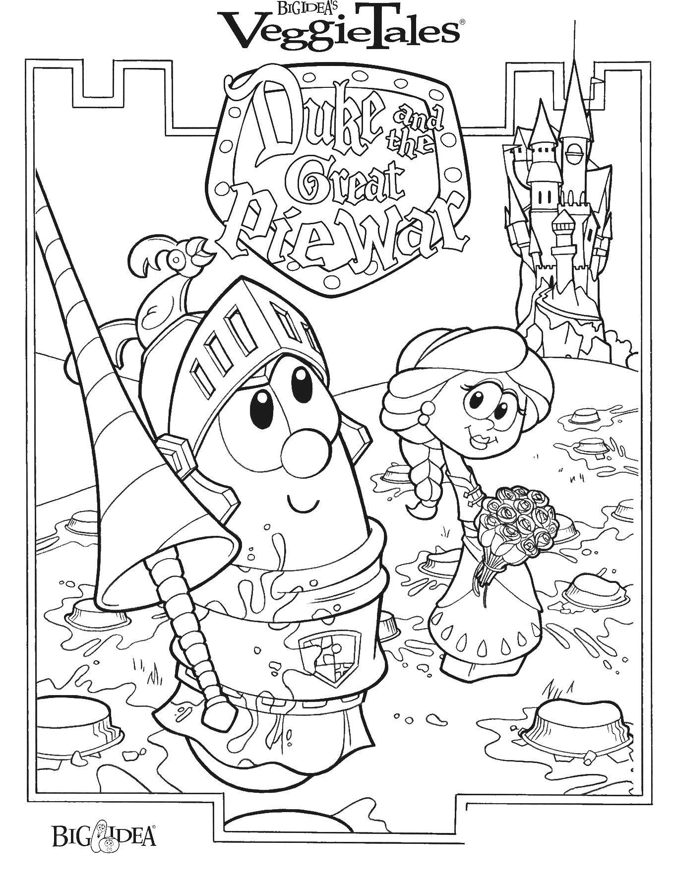 Coloring Vegetable Princess and the knight. Category Fairy tales. Tags:  vegetables, kings.